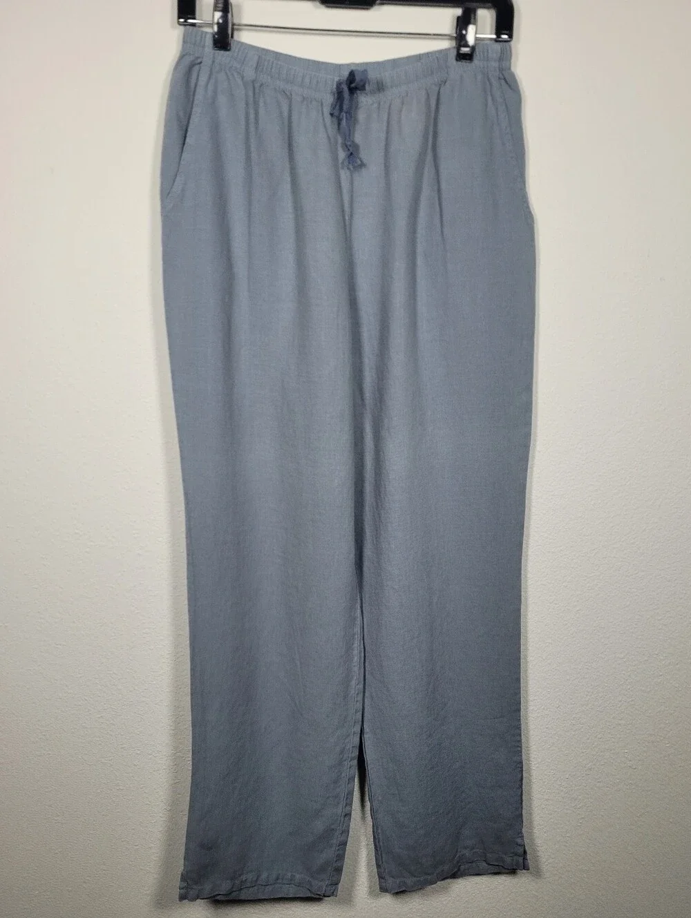 J. Jill 100% Linen 2-Piece Pant Set Blue Button Jacket & Drawstring Pants Small